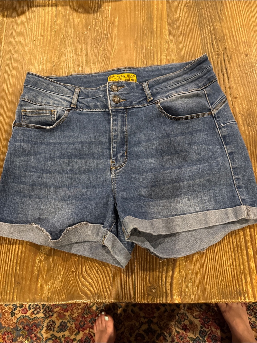 Wax Jean Light Blue Cuffed Denim Shorts with Distressed Hem